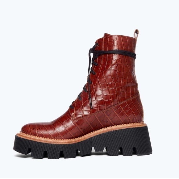 Freda Salvador Billie Platform Combat Boot in Brick Red Embossed Croc. SOLD OUT - Picture 3 of 7